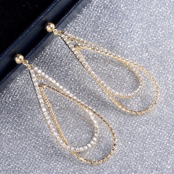 Jewelry - "14K Gold Plated Geometric Statement Long Drop Earrings,